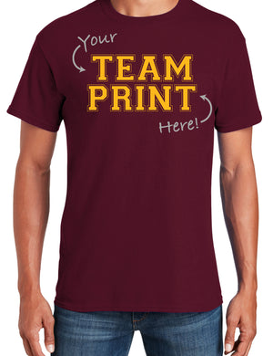 Custom Team/Mascot Print Short Sleeve Cotton T-Shirt - Maroon/Gold