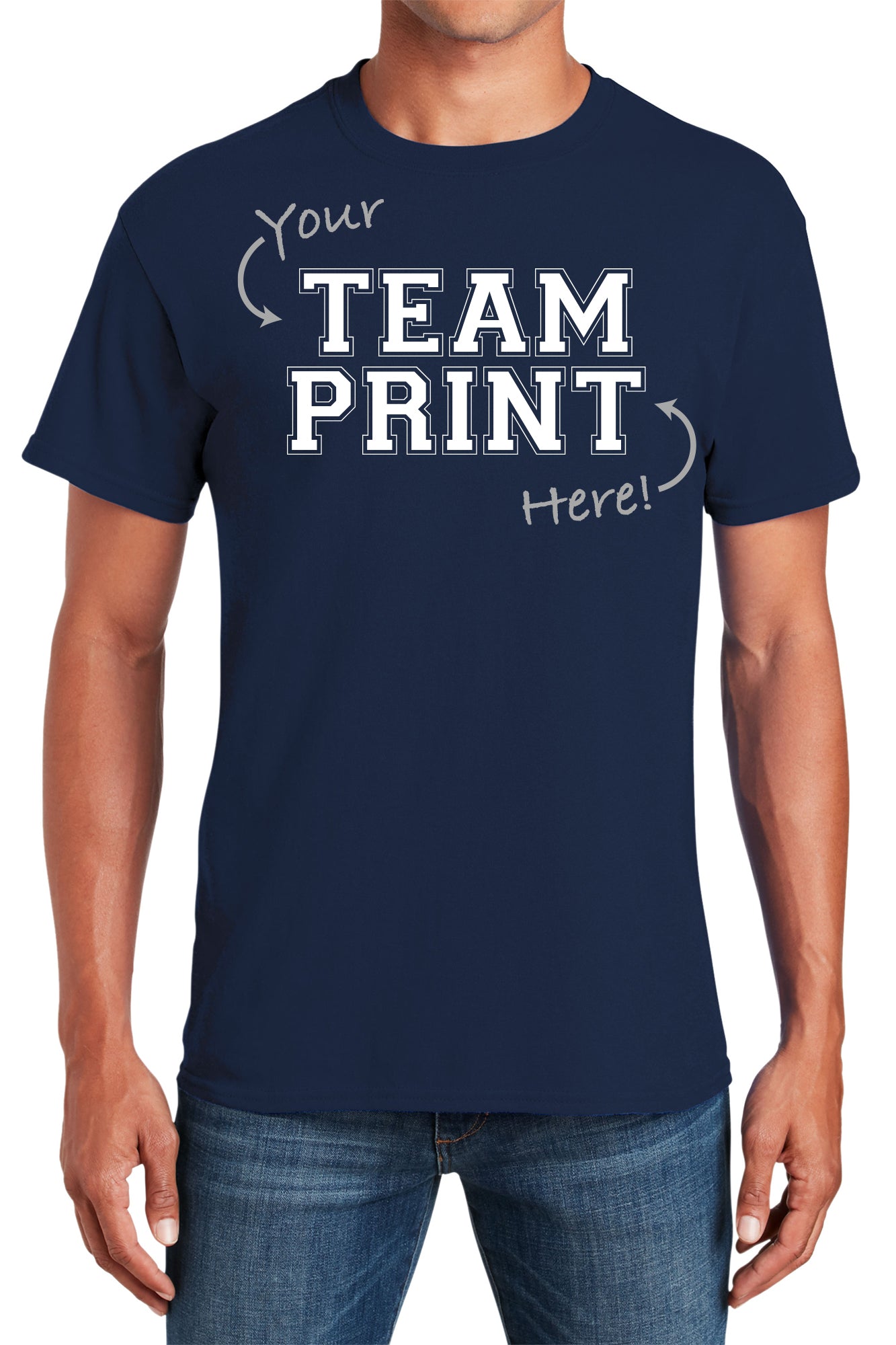 Custom Team/Mascot Print Short Sleeve Cotton T-Shirt - Navy/White