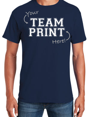 Custom Team/Mascot Print Short Sleeve Cotton T-Shirt – White/Navy