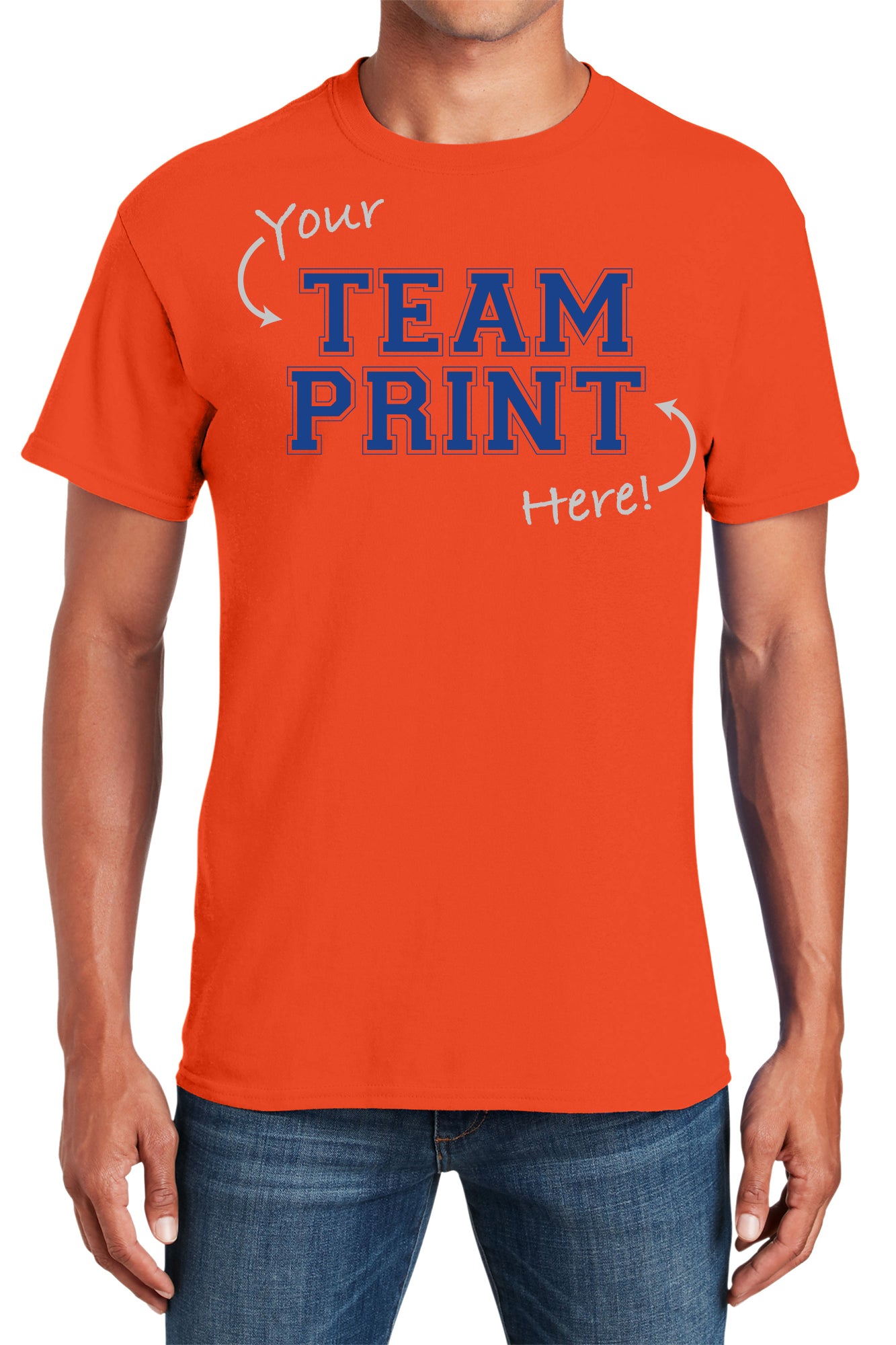 Custom Team/Mascot Print Short Sleeve Cotton T-Shirt - Blue/Orange