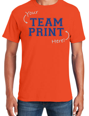 Custom Team/Mascot Print Short Sleeve Cotton T-Shirt – Orange/Blue