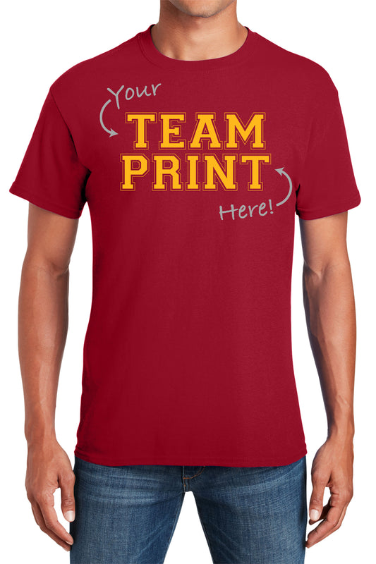 Custom Team/Mascot Print Short Sleeve Cotton T-Shirt - Red/Gold