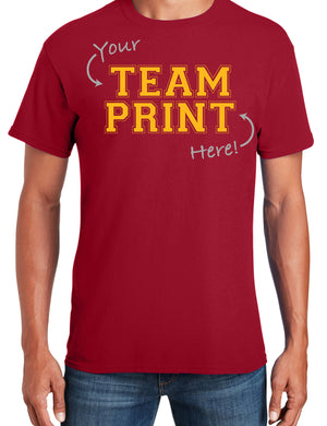 Custom Team/Mascot Print Short Sleeve Cotton T-Shirt - Red/Gold