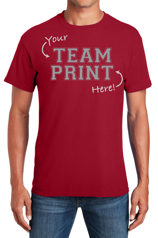 Custom Team/Mascot Print Short Sleeve Cotton T-Shirt - Red/Gray