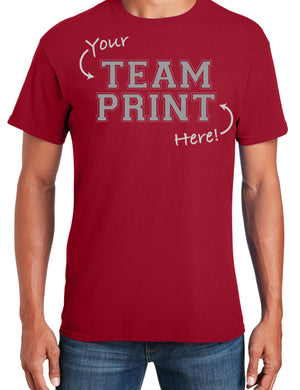 Custom Team/Mascot Print Short Sleeve Cotton T-Shirt - Red/Gray