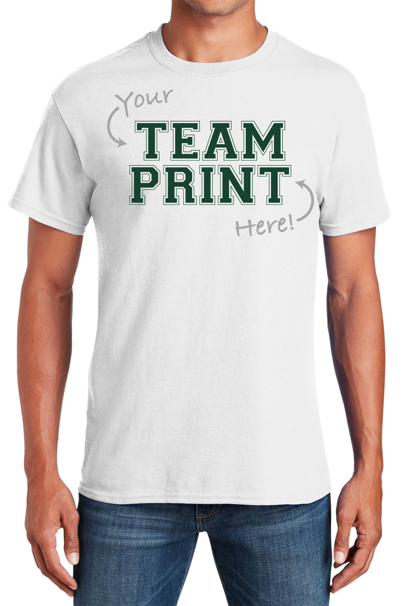 Custom Team/Mascot Print Short Sleeve Cotton T-Shirt - Forest/White