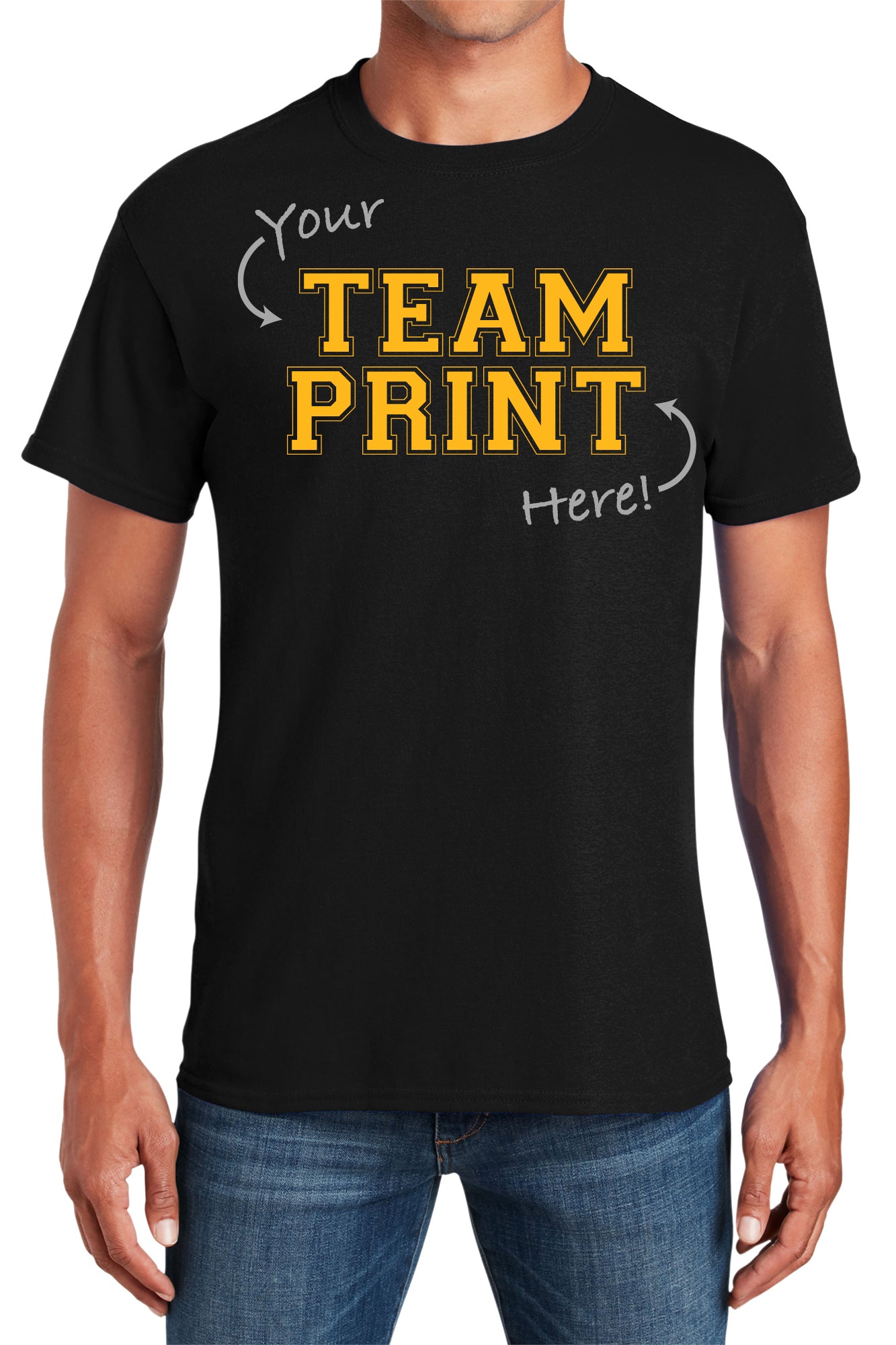 Custom Team/Mascot Print Short Sleeve Cotton T-Shirt - Black/Gold