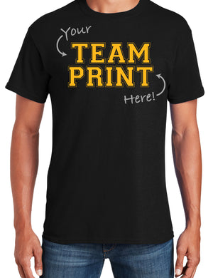 Custom Team/Mascot Print Short Sleeve Cotton T-Shirt - Black/Gold