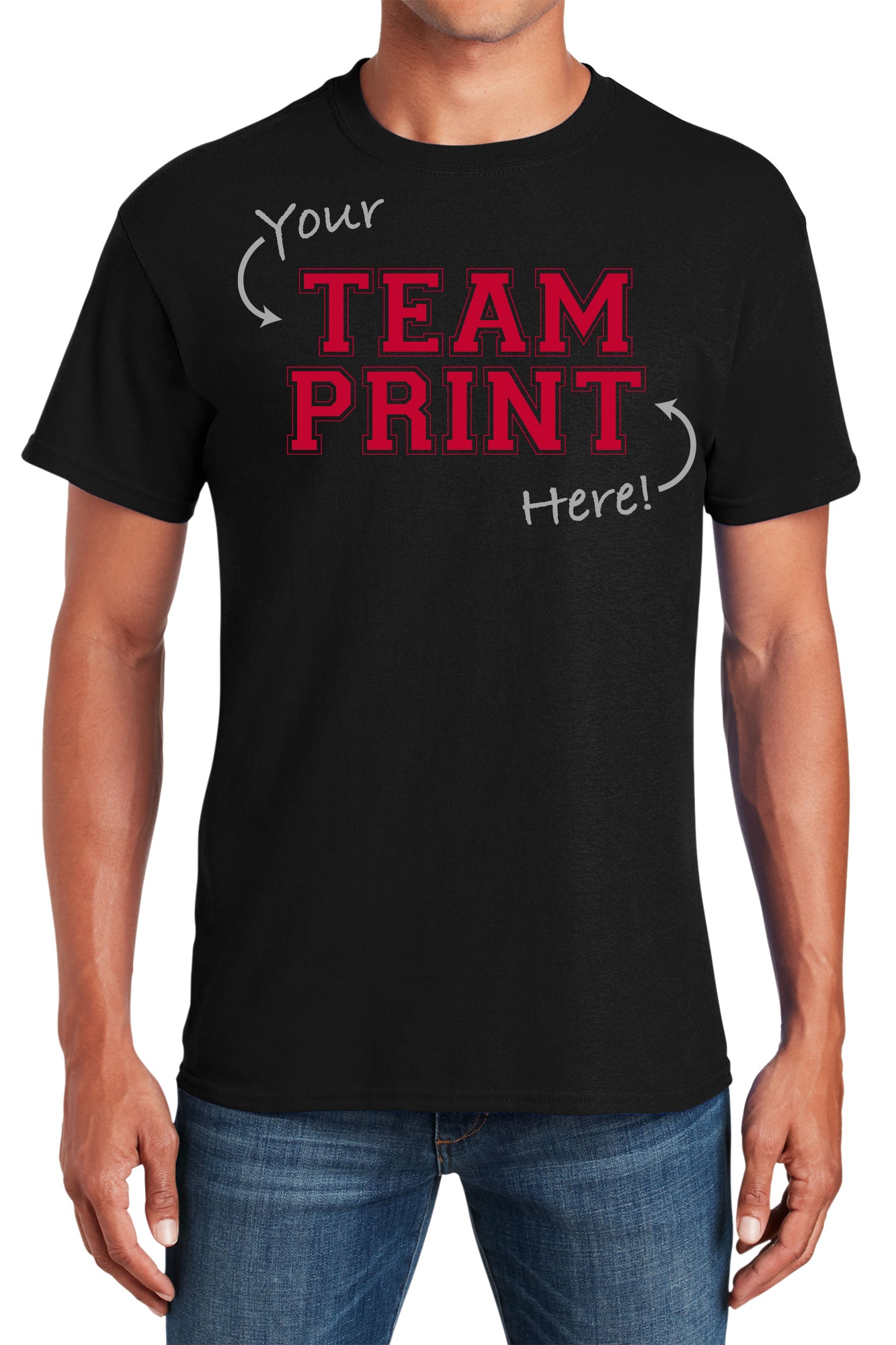 Custom Team/Mascot Print Short Sleeve Cotton T-Shirt – Red/Black