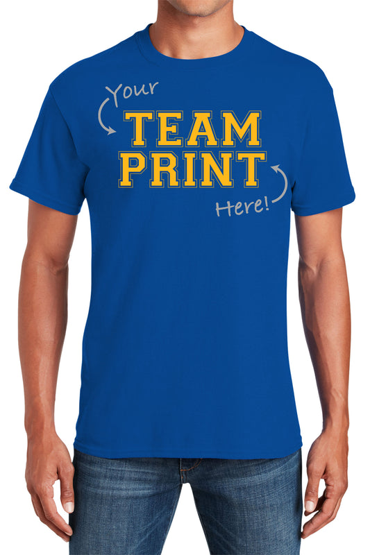 Custom Team/Mascot Print Short Sleeve Cotton T-Shirt - Blue/Gold