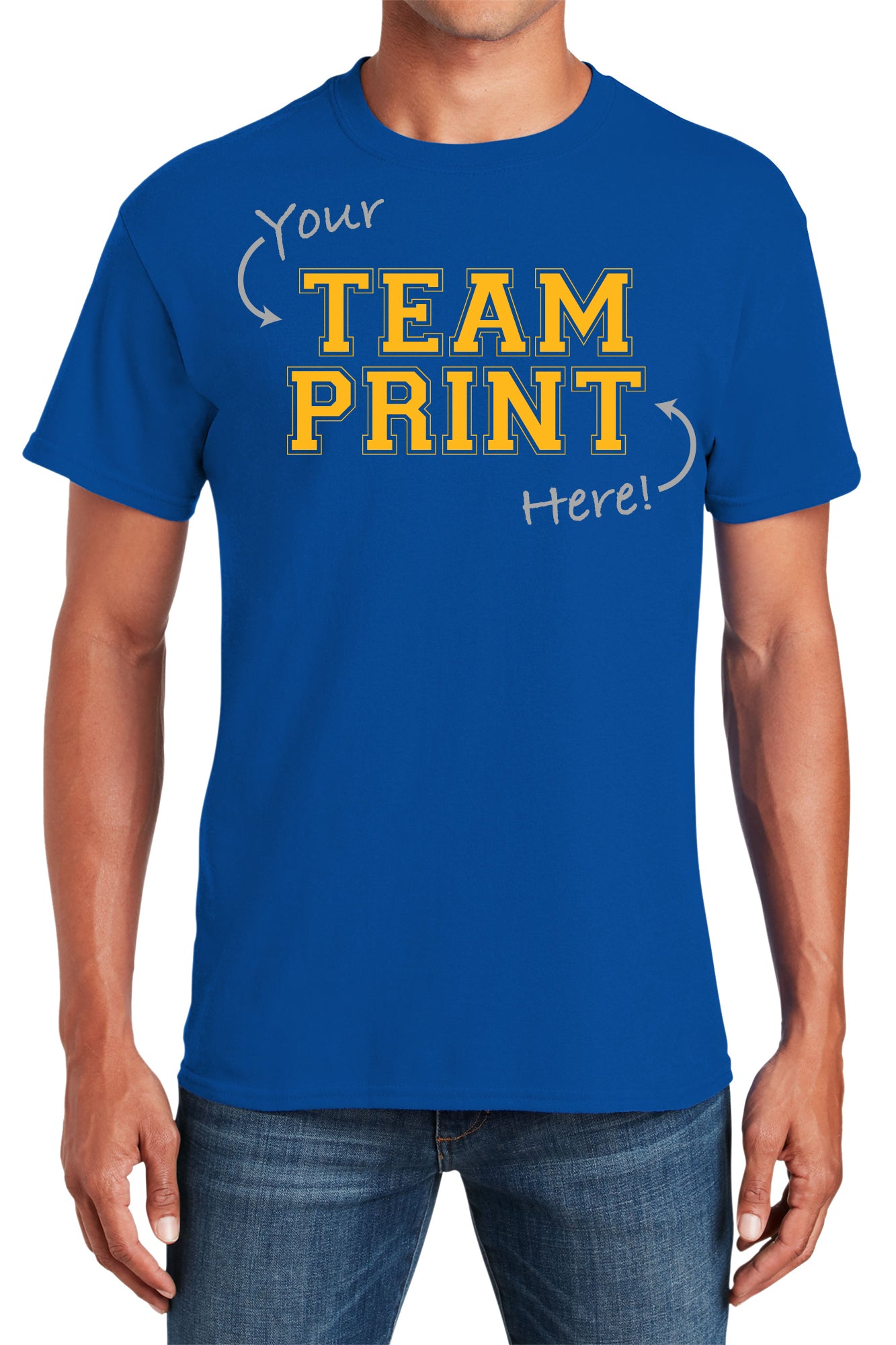 Custom Team/Mascot Print Short Sleeve Cotton T-Shirt – Gold/Blue