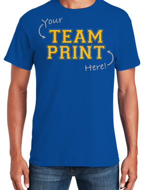 Custom Team/Mascot Print Short Sleeve Cotton T-Shirt – Gold/Blue