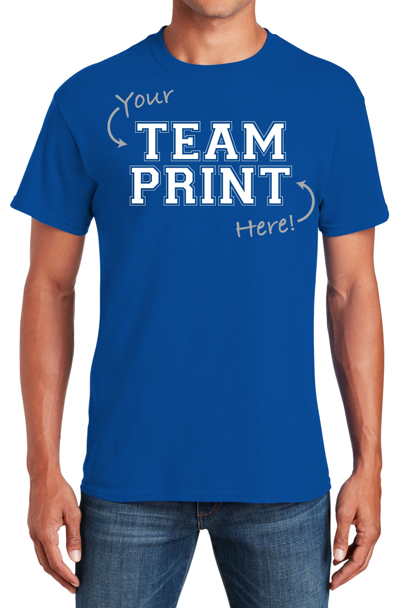 Custom Team/Mascot Print Short Sleeve Cotton T-Shirt - Blue/White