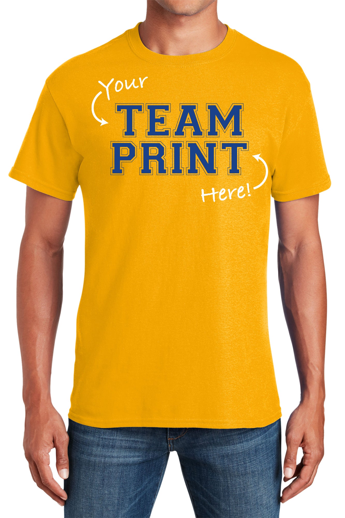 Custom Team/Mascot Print Short Sleeve Cotton T-Shirt – Gold/Blue