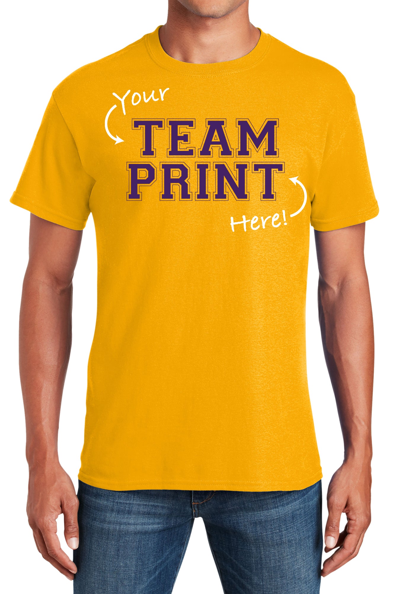 Custom Team/Mascot Print Short Sleeve Cotton T-Shirt - Purple/Gold