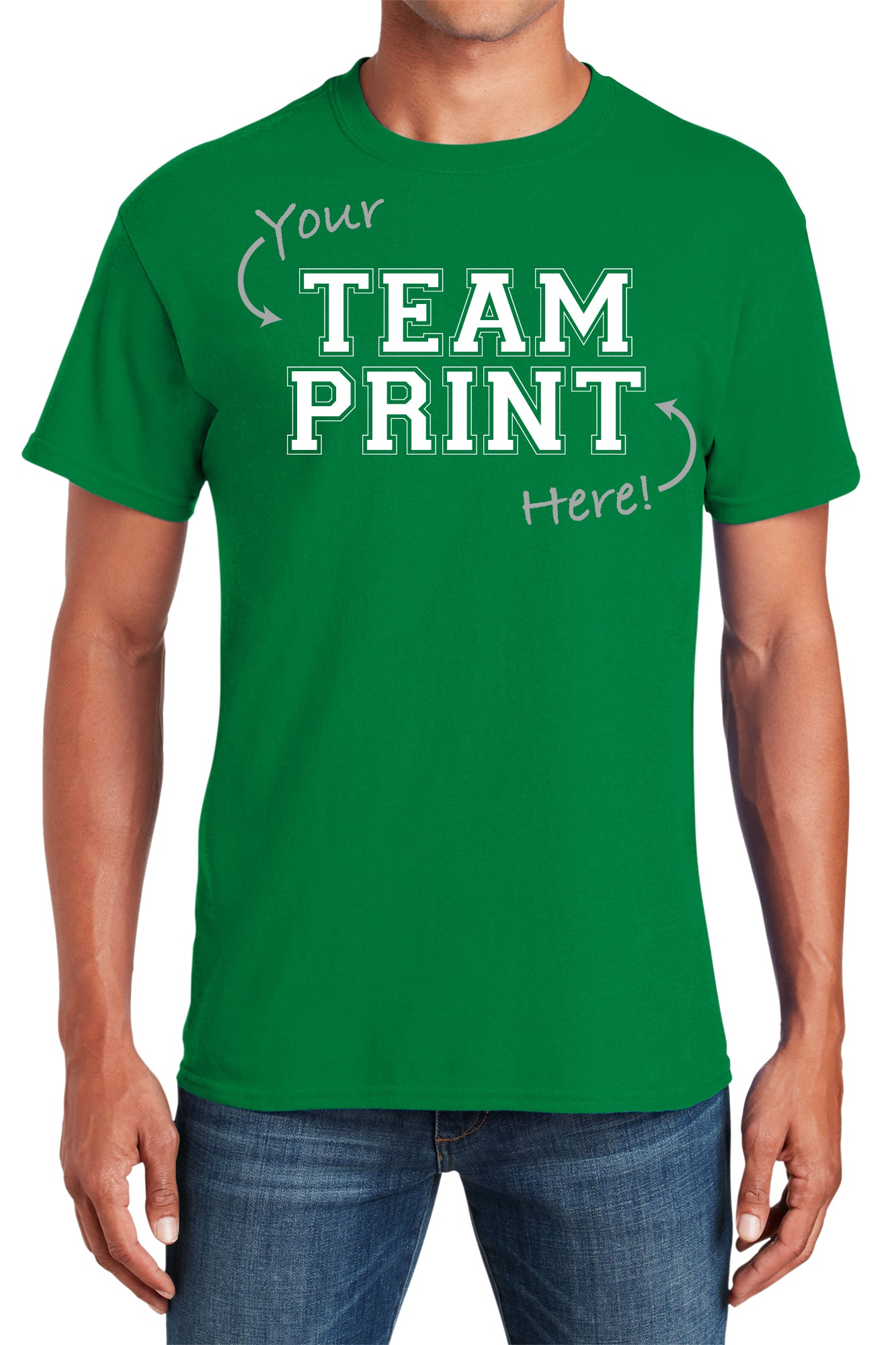 Custom Team/Mascot Print Short Sleeve Cotton T-Shirt – White/Green