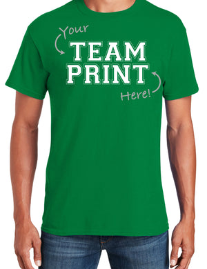 Custom Team/Mascot Print Short Sleeve Cotton T-Shirt – White/Green