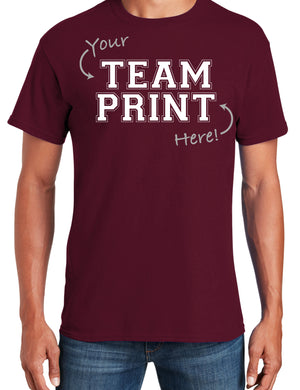 Custom Team/Mascot Print Short Sleeve Cotton T-Shirt – White/Maroon