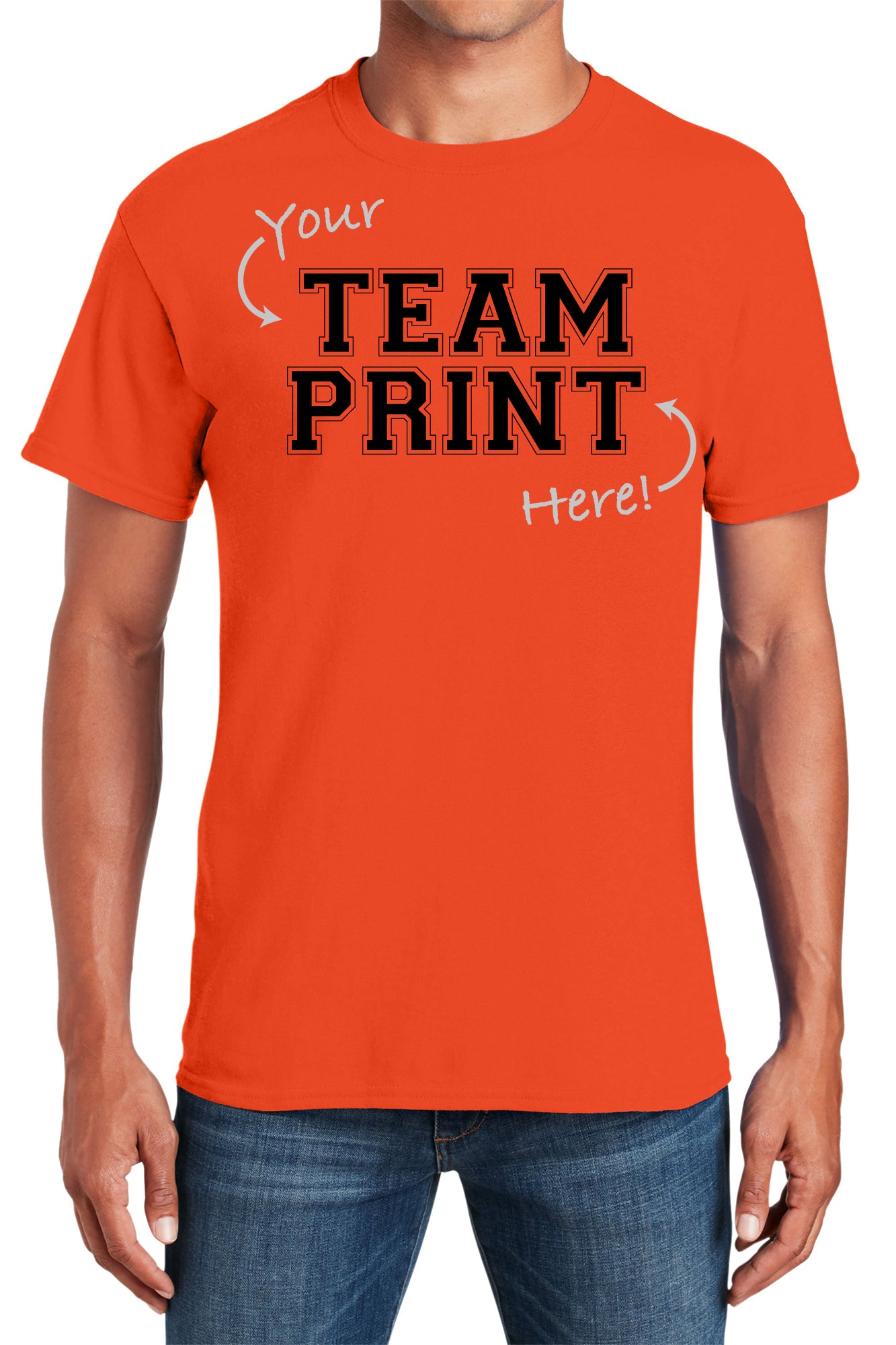 Custom Team/Mascot Print Short Sleeve Cotton T-Shirt - Black/Orange