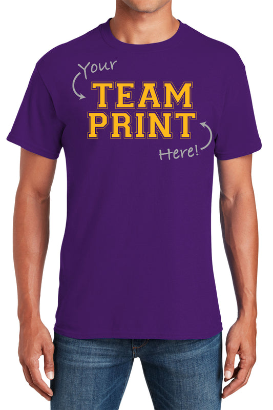 Custom Team/Mascot Print Short Sleeve Cotton T-Shirt - Purple/Gold