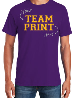 Custom Team/Mascot Print Short Sleeve Cotton T-Shirt – Gold/Purple