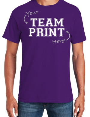 Custom Team/Mascot Print Short Sleeve Cotton T-Shirt - Purple/White