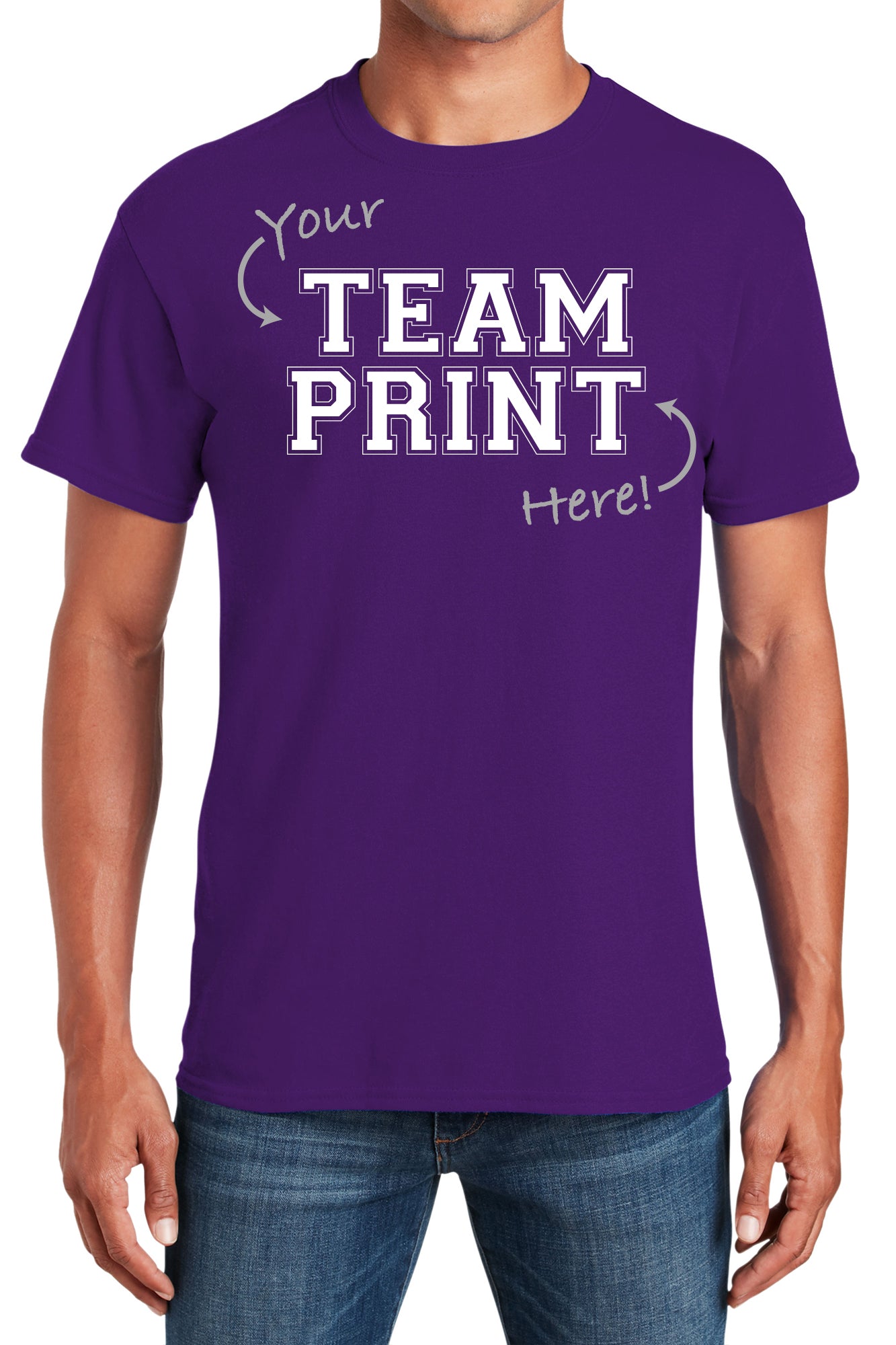 Custom Team/Mascot Print Short Sleeve Cotton T-Shirt – White/Purple