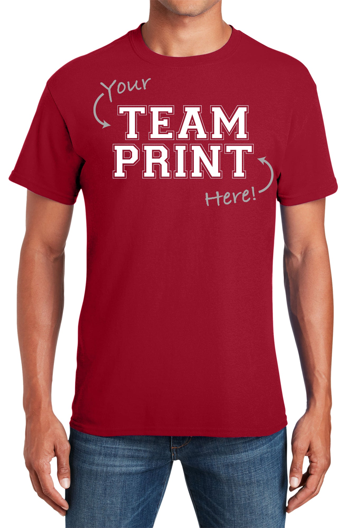 Custom Team/Mascot Print Short Sleeve Cotton T-Shirt - Red/White