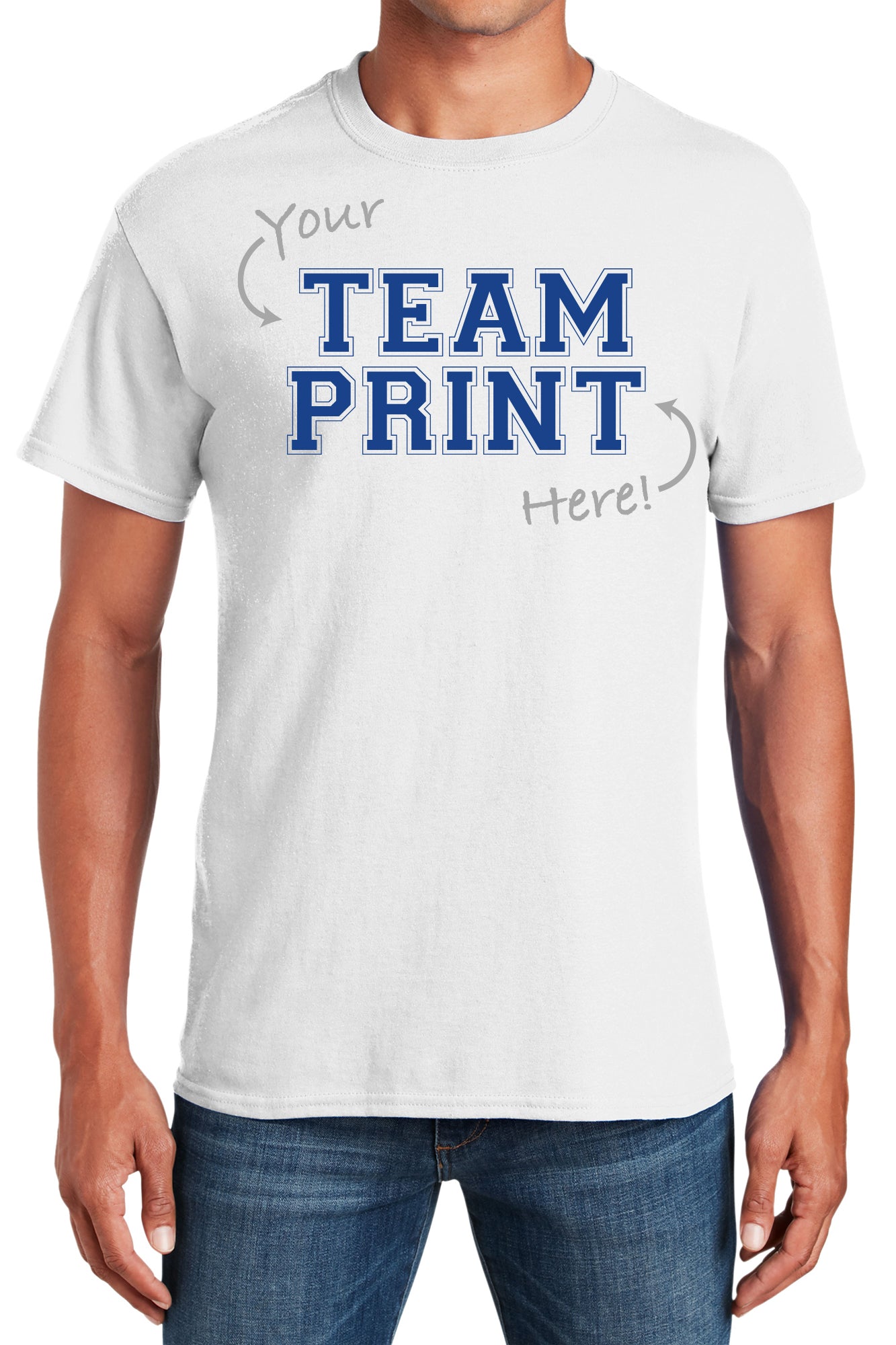 Custom Team/Mascot Print Short Sleeve Cotton T-Shirt - Blue/White