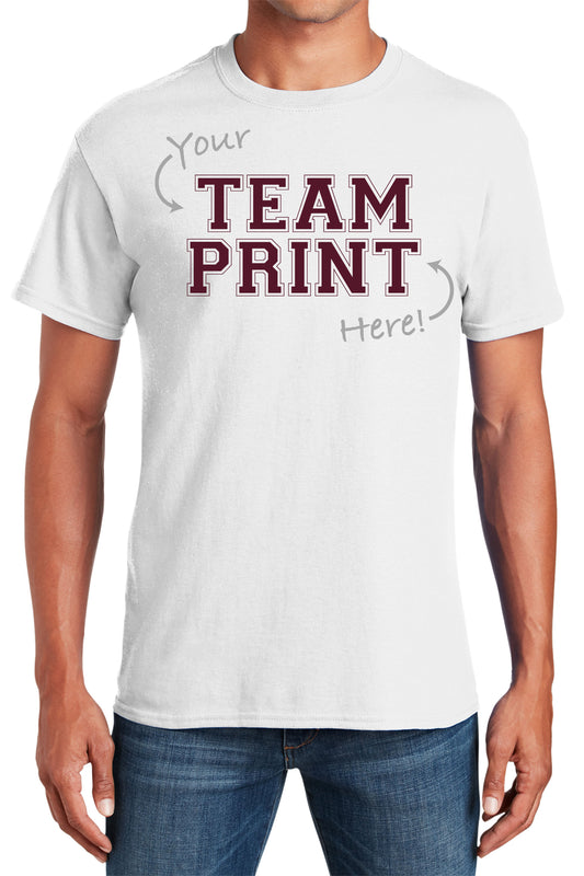 Custom Team/Mascot Print Short Sleeve Cotton T-Shirt – White/Maroon