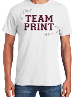 Custom Team/Mascot Print Short Sleeve Cotton T-Shirt – White/Maroon