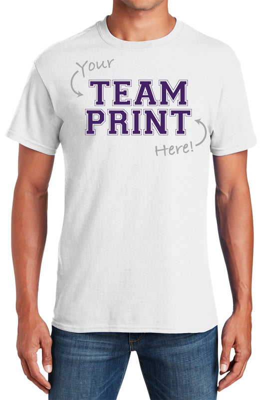 Custom Team/Mascot Print Short Sleeve Cotton T-Shirt – White/Purple