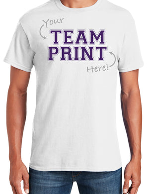 Custom Team/Mascot Print Short Sleeve Cotton T-Shirt – White/Purple