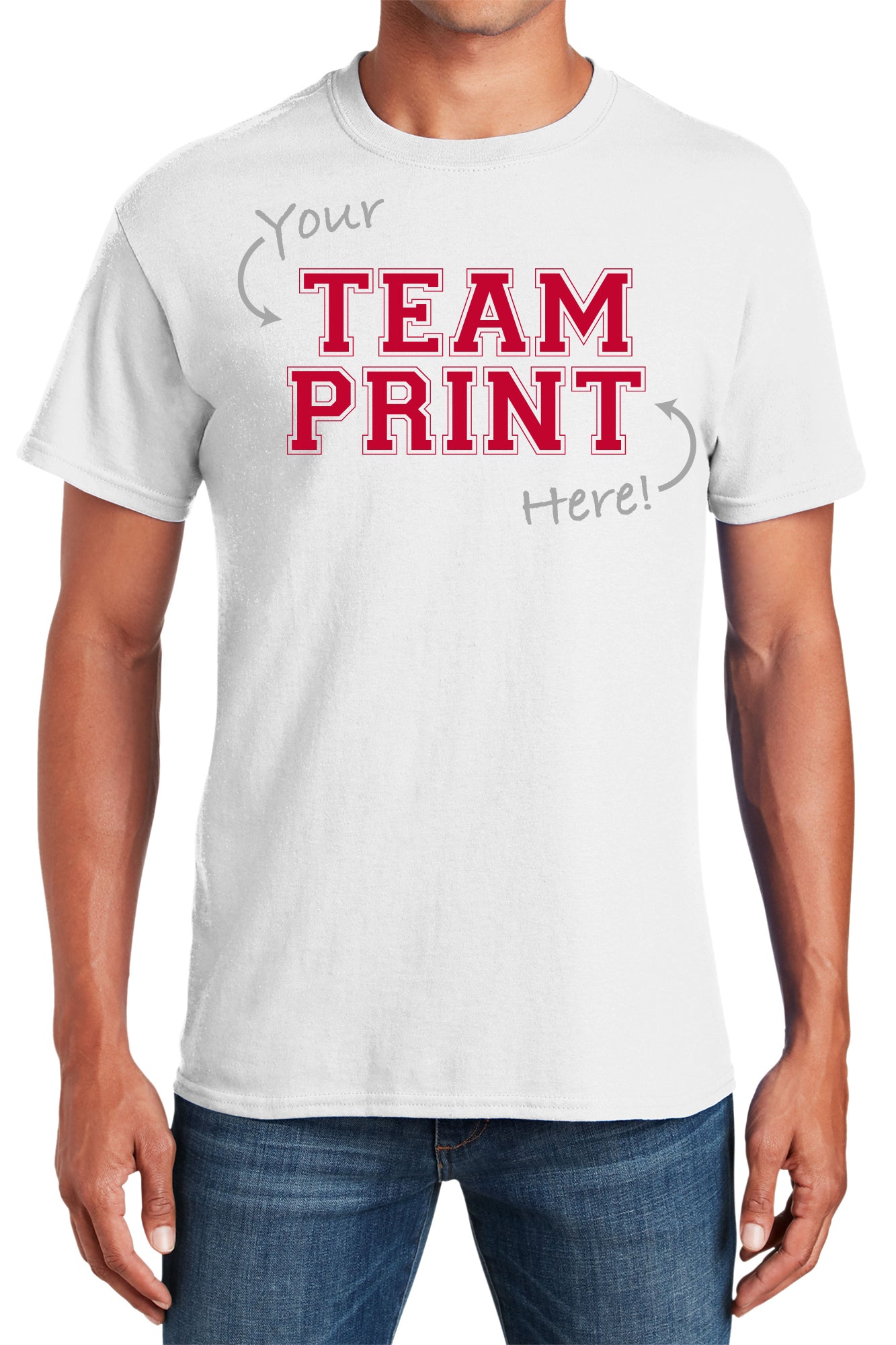 Custom Team/Mascot Print Short Sleeve Cotton T-Shirt - Red/White