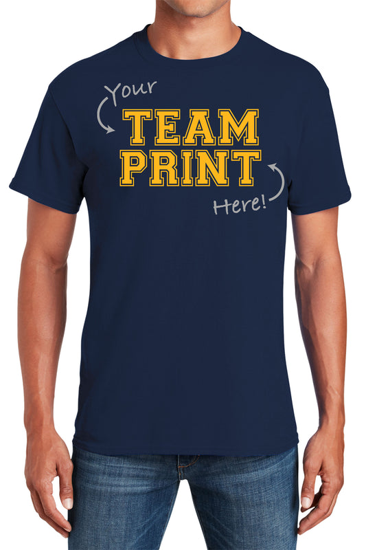 Custom Team/Mascot Print Short Sleeve Cotton T-Shirt – Navy/Gold