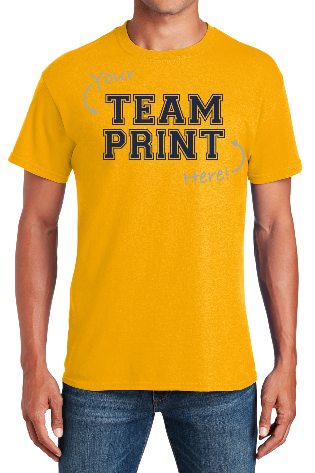 Custom Team/Mascot Print Spirit Short Sleeve Cotton T-Shirt – Navy/Gold