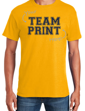 Custom Team/Mascot Print Spirit Short Sleeve Cotton T-Shirt – Navy/Gold