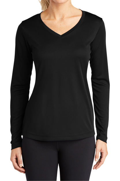 TCTG Womens Athletic Wicking Long Sleeve V-Neck Tee – College, Sports, High School & Fan Apparel - Black