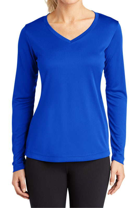 TCTG Womens Athletic Wicking Long Sleeve V-Neck Tee – College, Sports, High School & Fan Apparel - Blue