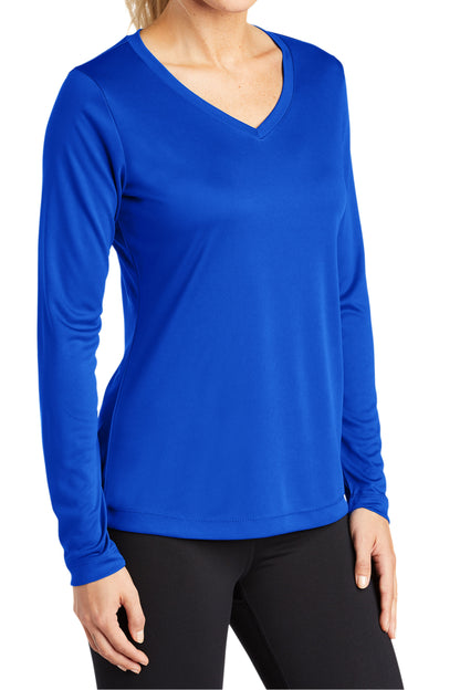 TCTG Womens Athletic Wicking Long Sleeve V-Neck Tee – College, Sports, High School & Fan Apparel - Blue