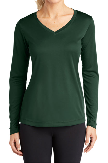 TCTG Womens Athletic Wicking Long Sleeve V-Neck Tee – College, Sports, High School & Fan Apparel - Forest Green