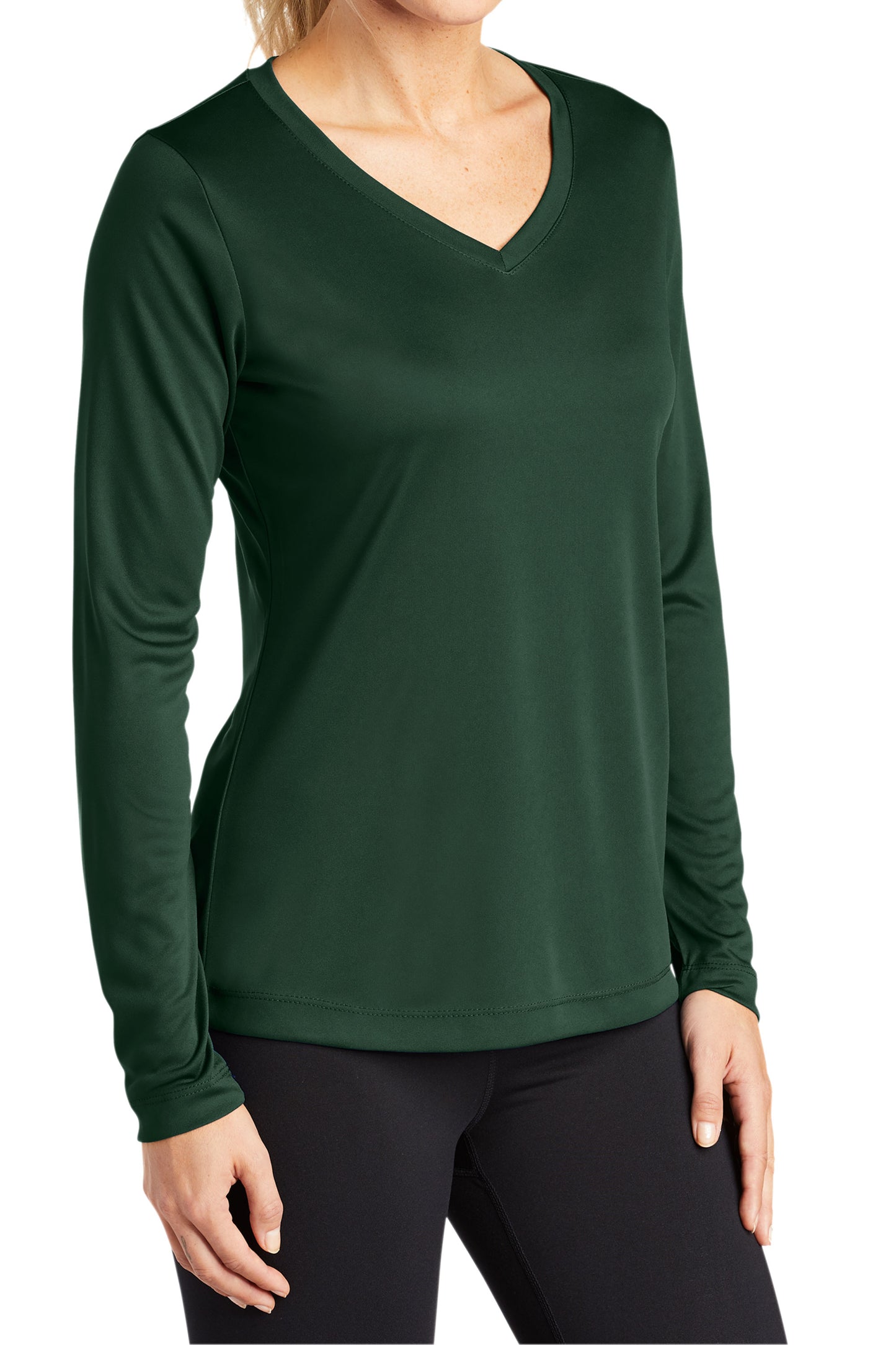 TCTG Womens Athletic Wicking Long Sleeve V-Neck Tee – College, Sports, High School & Fan Apparel - Forest Green