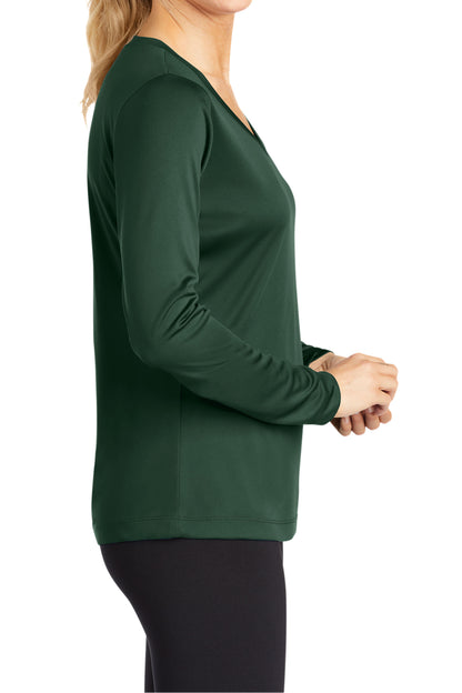 TCTG Womens Athletic Wicking Long Sleeve V-Neck Tee – College, Sports, High School & Fan Apparel - Forest Green