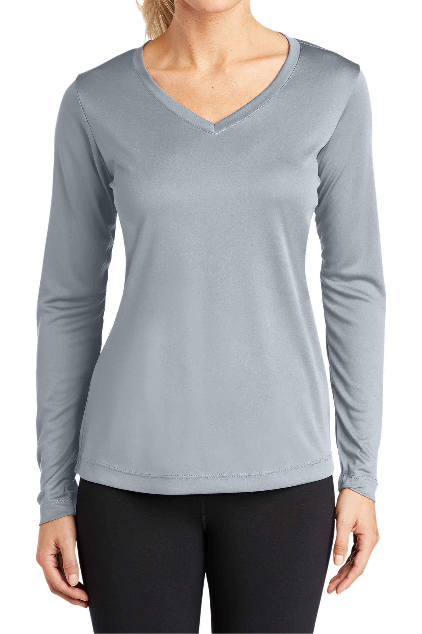 TCTG Womens Athletic Wicking Long Sleeve V-Neck Tee – College, Sports, High School & Fan Apparel - Gray