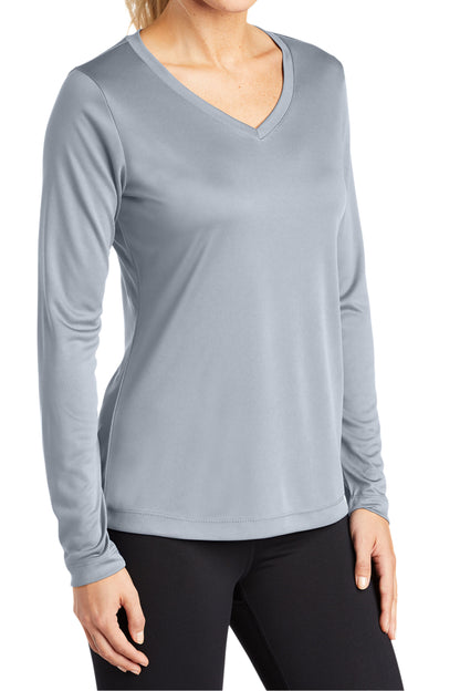 TCTG Womens Athletic Wicking Long Sleeve V-Neck Tee – College, Sports, High School & Fan Apparel - Gray