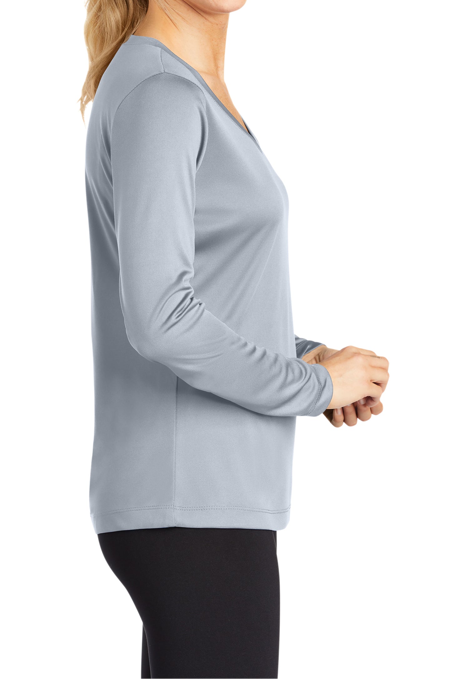 TCTG Womens Athletic Wicking Long Sleeve V-Neck Tee – College, Sports, High School & Fan Apparel - Gray