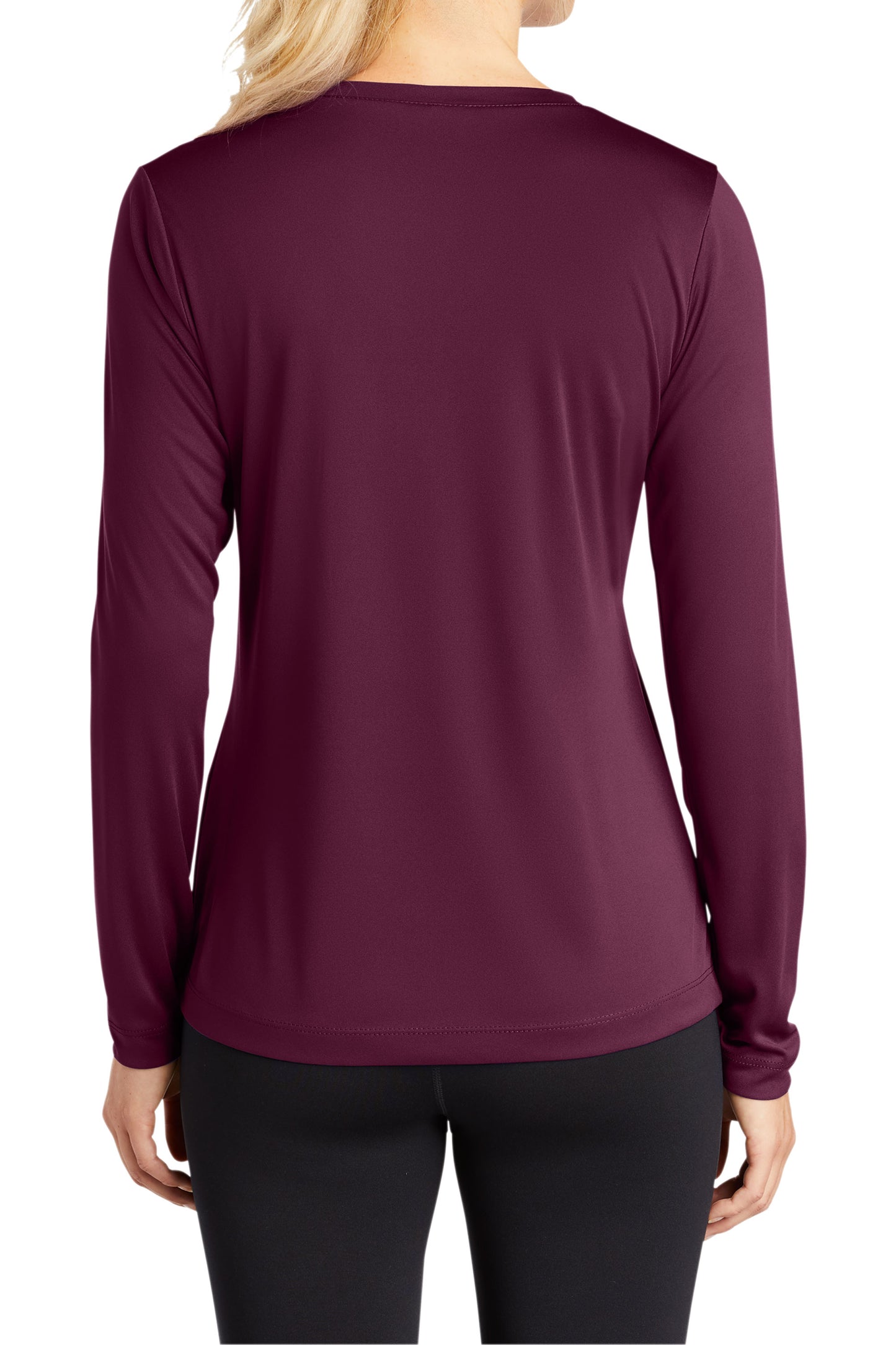 TCTG Womens Athletic Wicking Long Sleeve V-Neck Tee – College, Sports, High School & Fan Apparel - Maroon