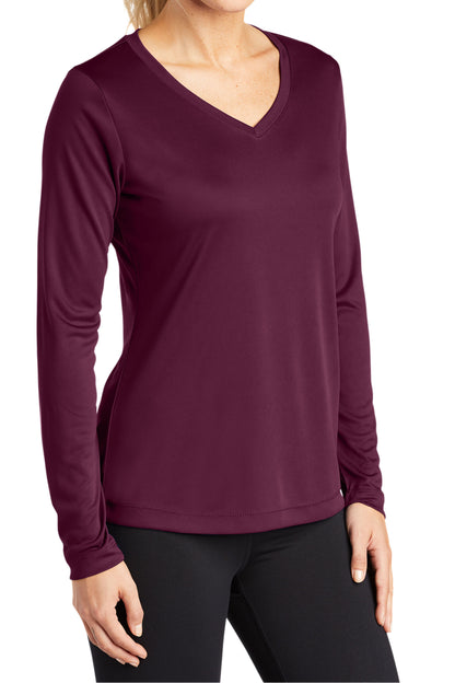 TCTG Womens Athletic Wicking Long Sleeve V-Neck Tee – College, Sports, High School & Fan Apparel - Maroon