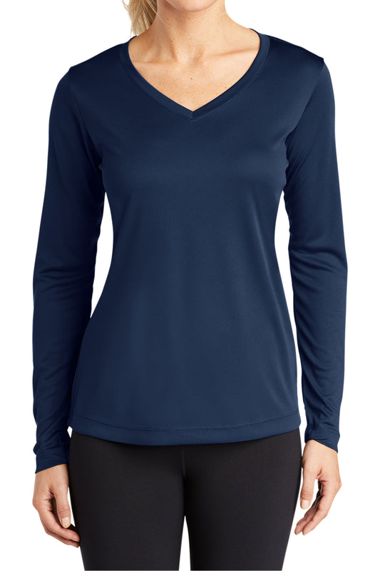 TCTG Womens Athletic Wicking Long Sleeve V-Neck Tee – College, Sports, High School & Fan Apparel - Navy