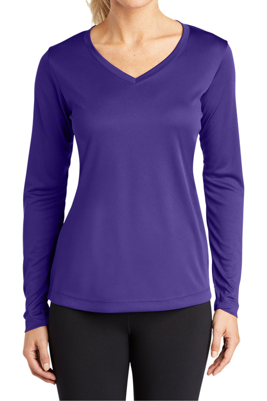 TCTG Womens Athletic Wicking Long Sleeve V-Neck Tee – College, Sports, High School & Fan Apparel - Purple